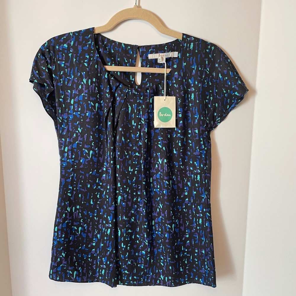 Boden Ravello Top Silk Blend Blues Abstract Geo 2 NWT